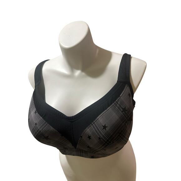 Torrid Active 48B Star Print Sports Bra – Gray Black Plaid Power Mesh Support - Picture 4 of 11